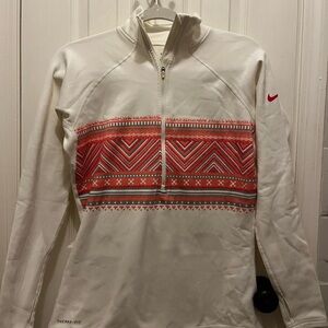 Nike Women’s Cream Half-Zip Thermal Sweater with Red Patterned Chest